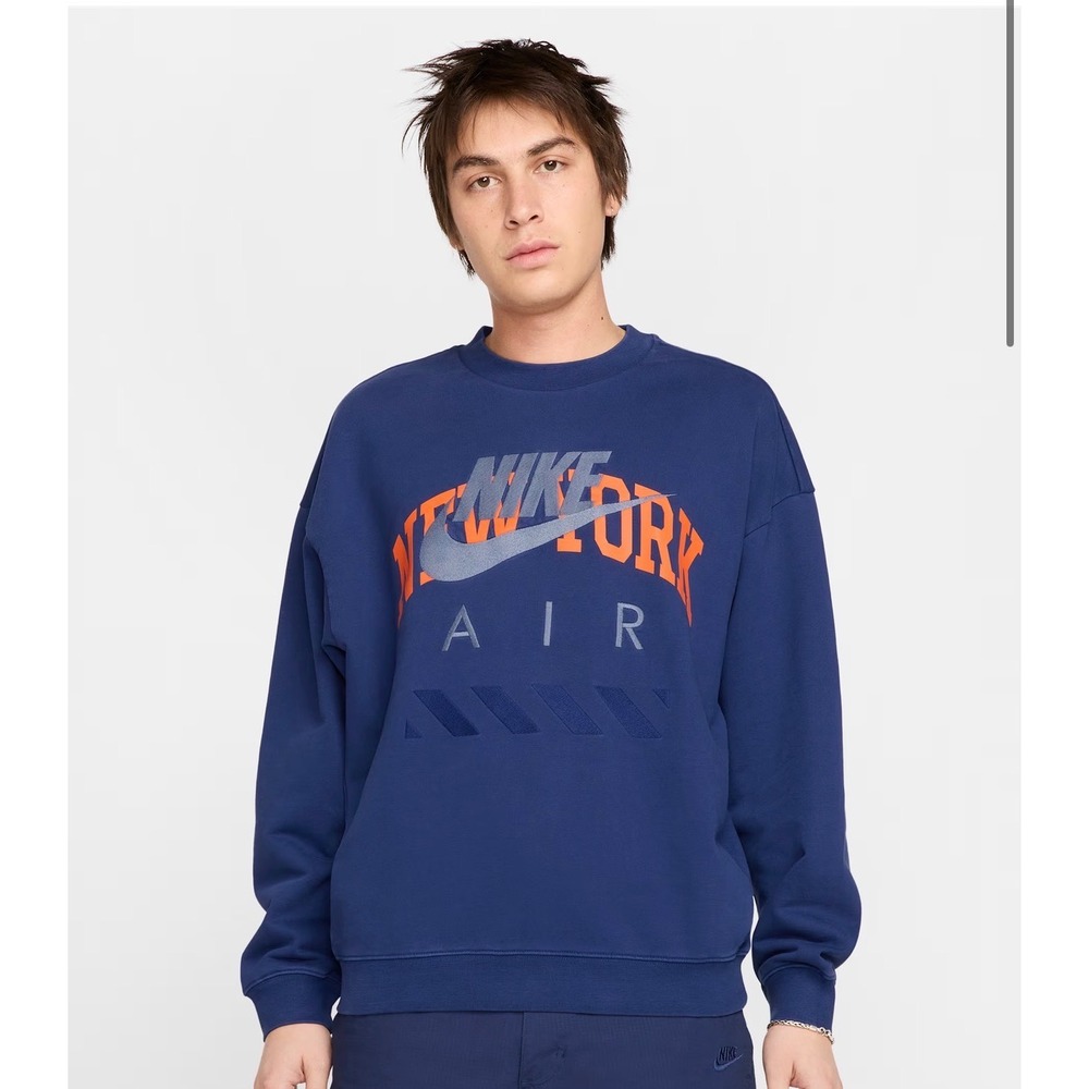 Nike Air New York Crewneck Sweatshirt Navy Blue Orange Mens M NWT